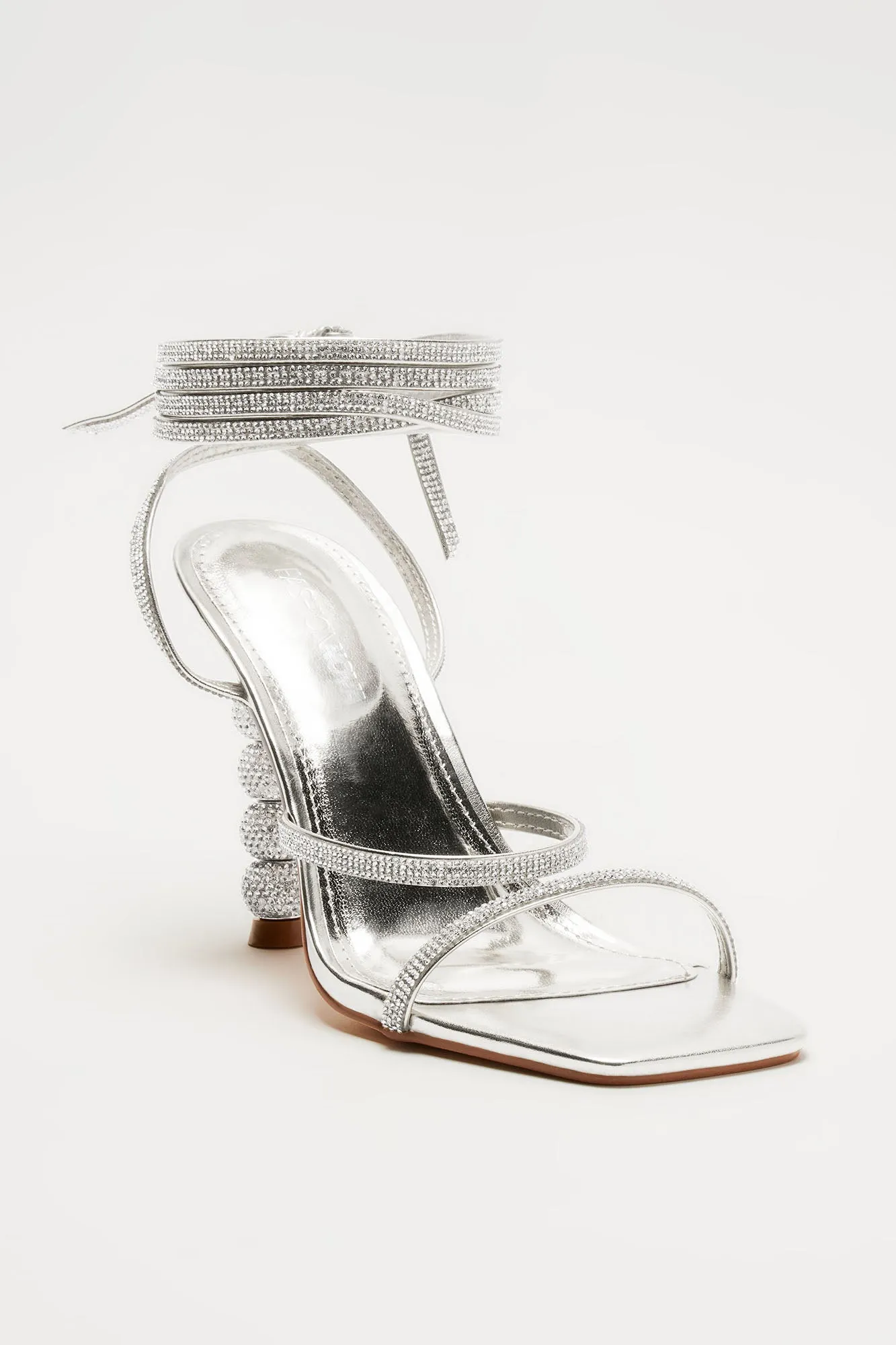All The Glamour Embellished Wrap Up Heeled Sandals - Silver